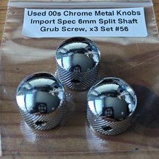Used 00s Chrome Metal Guitar Knobs 6mm Import Grub Screw Domed x3 Strat Etc #56