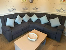 Grey Corner Recliner Fabric Sofa with Drop Down Cup Holders | FAST UK Delivery!