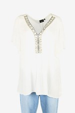 Vintage Beaded Hippie Gypsy Blouse Tunic Top Kaftan 90s White Size M - LB385
