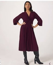 QVC Nina Leonard Pleated Dress with Balloon Sleeve Size Medium Wine NEW