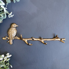 Gold Bird on Branch Wall Hook