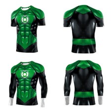 Cosplay Green Lantern 3D T-Shirt Superhero Mens Tight Sports Tops Tee Costumes