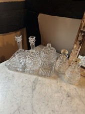 VINTAGE Deco Green Glass Vanity Set Retro Dressing Table Set Crystal Design