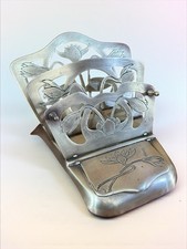 Art Nouveau Gesch Brass Desk Letter Rack And Stamp Holder - Gorgeous