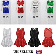 UK Girls Sparkly Sequins Jazz Leotard Dance Dress Hip Hop Tutu Dancewear Costume