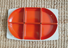 Vintage Retro 1970s Orange White Melamine Serving Platter & 6 Serving Bowl Dishs