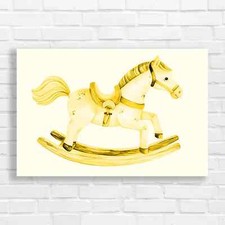 Whimsical Wooden Rocking Horse Yellow Canvas Print Large Picture Wall Art