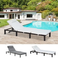 Sun Lounger Rattan Reclining Sun Bed Garden Furniture Recliner Chair w/Cushion