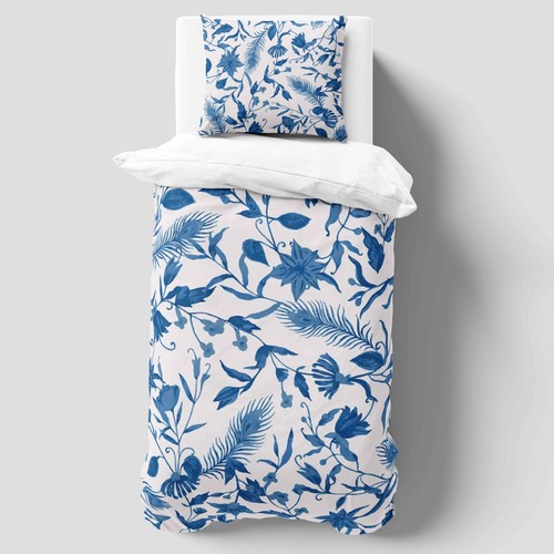 Blue floral duvet cover single - blue,