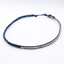 BOHO BETTY Navy Blue & Silver Tone Necklace 40cm Bead Cord Button Toggle Clasp