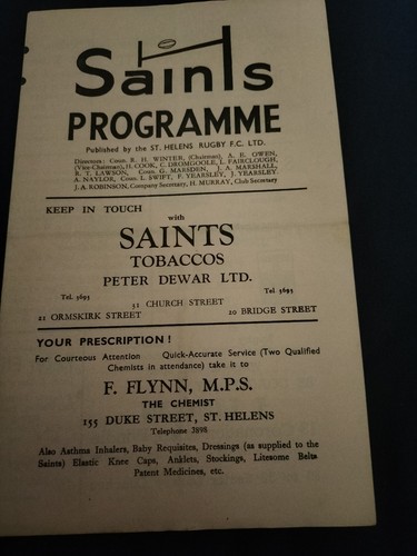 Vintage rugby league programme - rugby,