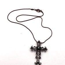 Sparkly cross pendant necklace 40cm brass tone metal chain costume jewllery