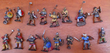 VIKING? SAXON? 16 x LEAD PAINTED FIGURES 2CMS HIGH LONG AXES SWORDS ++ VGC