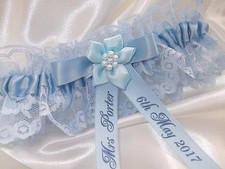 PERSONALISED BLUE BRIDES WEDDING GARTER HEN PARTY GIFT WEDDING FAVOUR