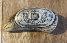 Vintage Faux Scrimshaw whale tooth snuff box eagle American flag ships nautical 