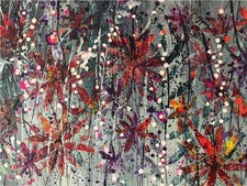 Neve Hand painted grey floral canvas 90cm x 60cm