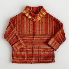 Tapestry Blanket Orange Fringe Jacket Coat Size M/L P2P 22" Wool (?)