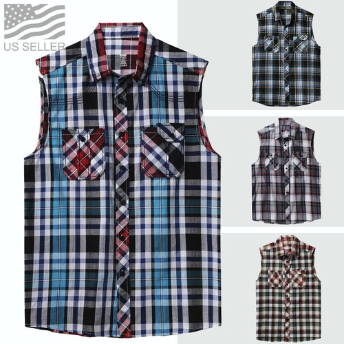 Mens plaid shirts sleeveless - plaid,
