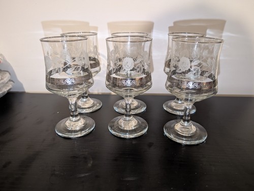 Set six silver metal etched - of,