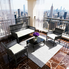 4-Piece Garden Rattan Sofa Set, Table & Chairs, Wicker Outdoor Patio Furniture