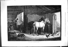 Old 1877 Village Blacksmith Forge Smithy Horse Shoes Chickens Fine Ar Victorian