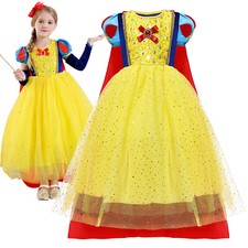 Girls Kids Snow White Princess Fancy Dress Up Cosplay Party Costume Outfit Cape