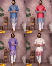 Wedding Wear Heavy Khadi Cotton Designer Kurta With Pajama Set For Men's 16-VR