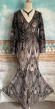 Gatsby Evening Dress 14 16 Black Sequin Fishtail CLUB L  Ballgown Long Sleeves