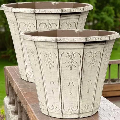 2pc round plastic grey planter - 2pc,