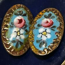 2X Vintage Enamel Brass Button Floral On Blue Background L-22cms