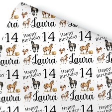 Personalised Birthday Wrapping Paper – Horses Theme | Custom Name Gift Wrap