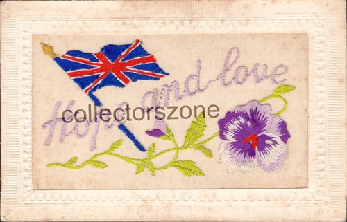 Ww1 silk postcard hope love - &,