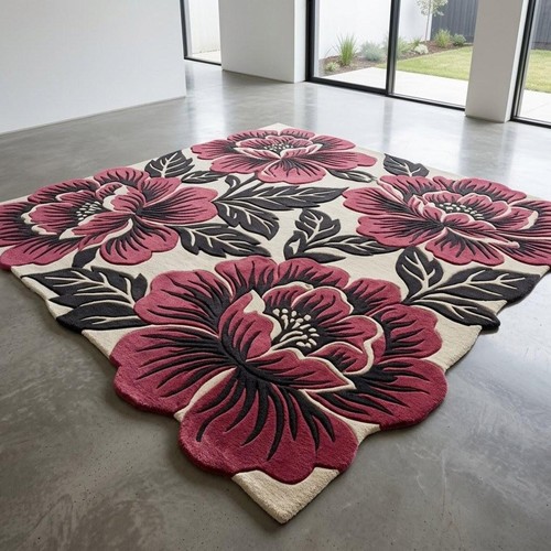 Large floral wool rug - wool,