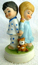 Girl. & Boy. Night Clothes. Teddy Bear . Ornament..  Cake Topper . 1970s-1980s ?