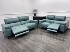 FV Homestage Leather 3 + 2 Seater Sofa Set Power Recliner & Headrest Lake Green