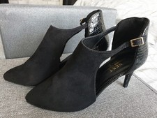 Next Black Ankle Boots UK 7 Wide Fit,  Faux Suede And Patent Heel New