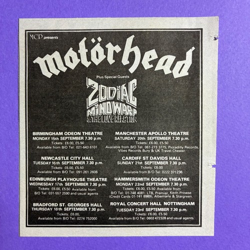Motorhead 1986 gig tour dates - motorhead,