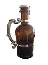 Muster Geschutzt German Amber Glass Beer Growler Swing Top Lid 2L Ornate Handle