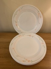 6 Pyrex Dinner Plates , Peach Pink Floral Vintage Retro  Milk Glass.  26cm VGC