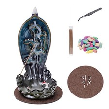 Backflow Incense Burner Holder 60 Cones 20 Stick Tongs Table Mat Smoke Waterfall