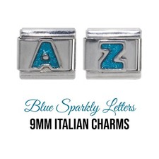 Blue sparkly Letter choice of A-Z Italian Charm - Fits classic Italian charms