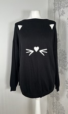 Sugarhill Boutique Black Cat Print Whiskers Jumper Pullover Size 10