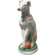 Antique Staffordshire Pottery Figurine Figure Of Whippet Grayhound Dog 5-1/2"