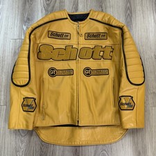 Vintage Schott Formula One Racing GT Pro Stock XXV Yellow Leather Jacket XXL USA
