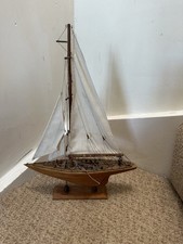 1960S Wooden Sailing Boat Model 12” 