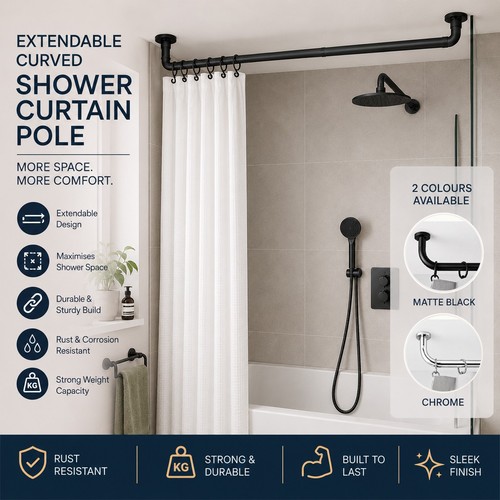 Extendable shower curtain - extendable, pole