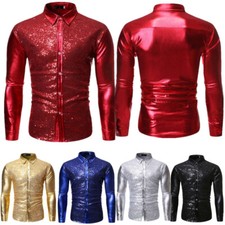 Men Sparkly Long Sleeves Lapel