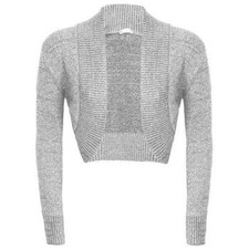 Womens Plain Long Sleeve Knitted LUREX BOLERO SHRUG Cardigan Top lot Girls