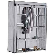 Home Double Modular Wardrobe Fabrics Plastic Frame Grey & Black Clothe Organizer