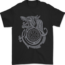 Viking Wolf With Vegvisir Symbol Mens T-Shirt 100% Cotton